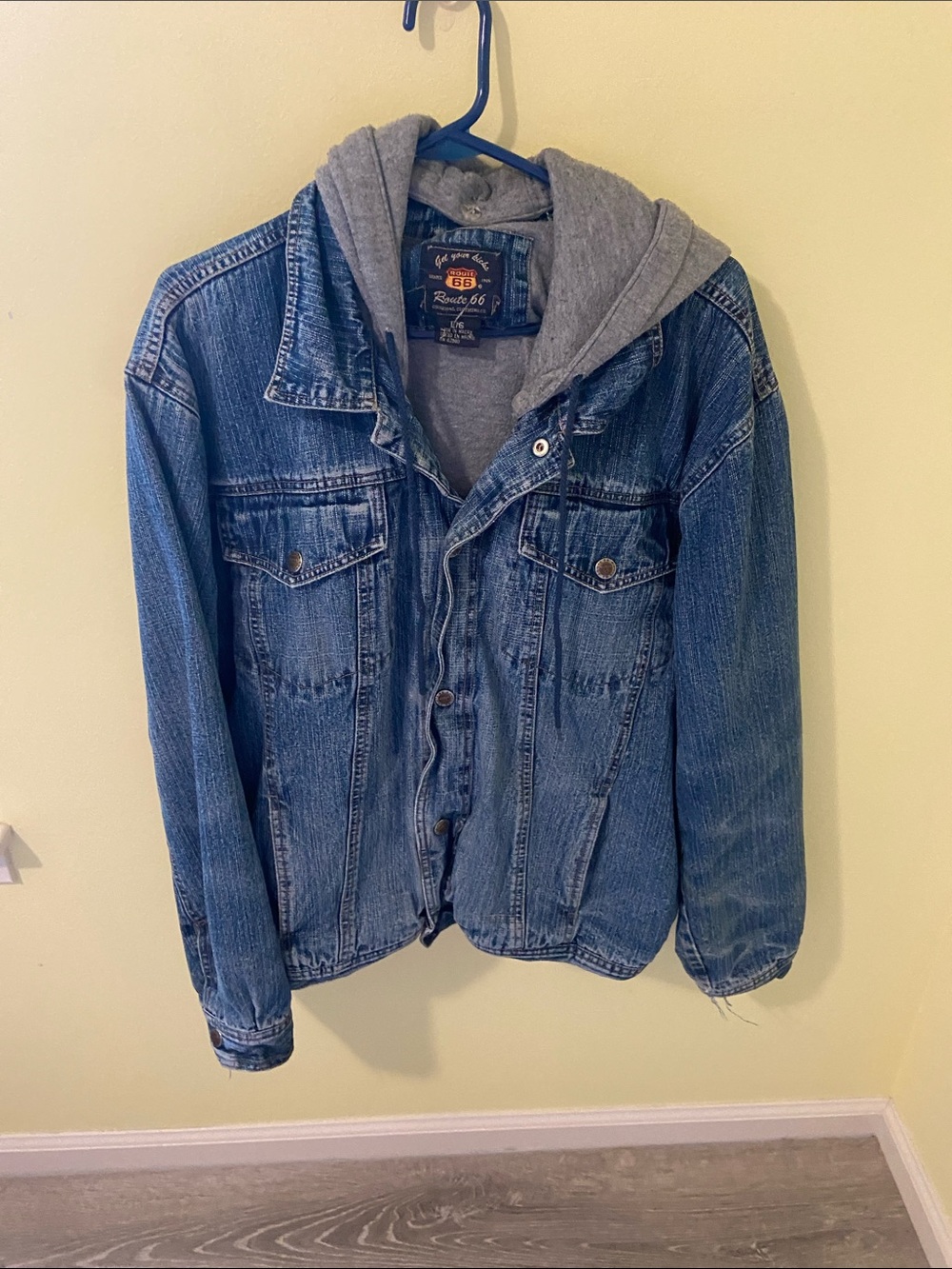 Route 66 Men’s Blue Denim Jacket with Gray Hooded Liner